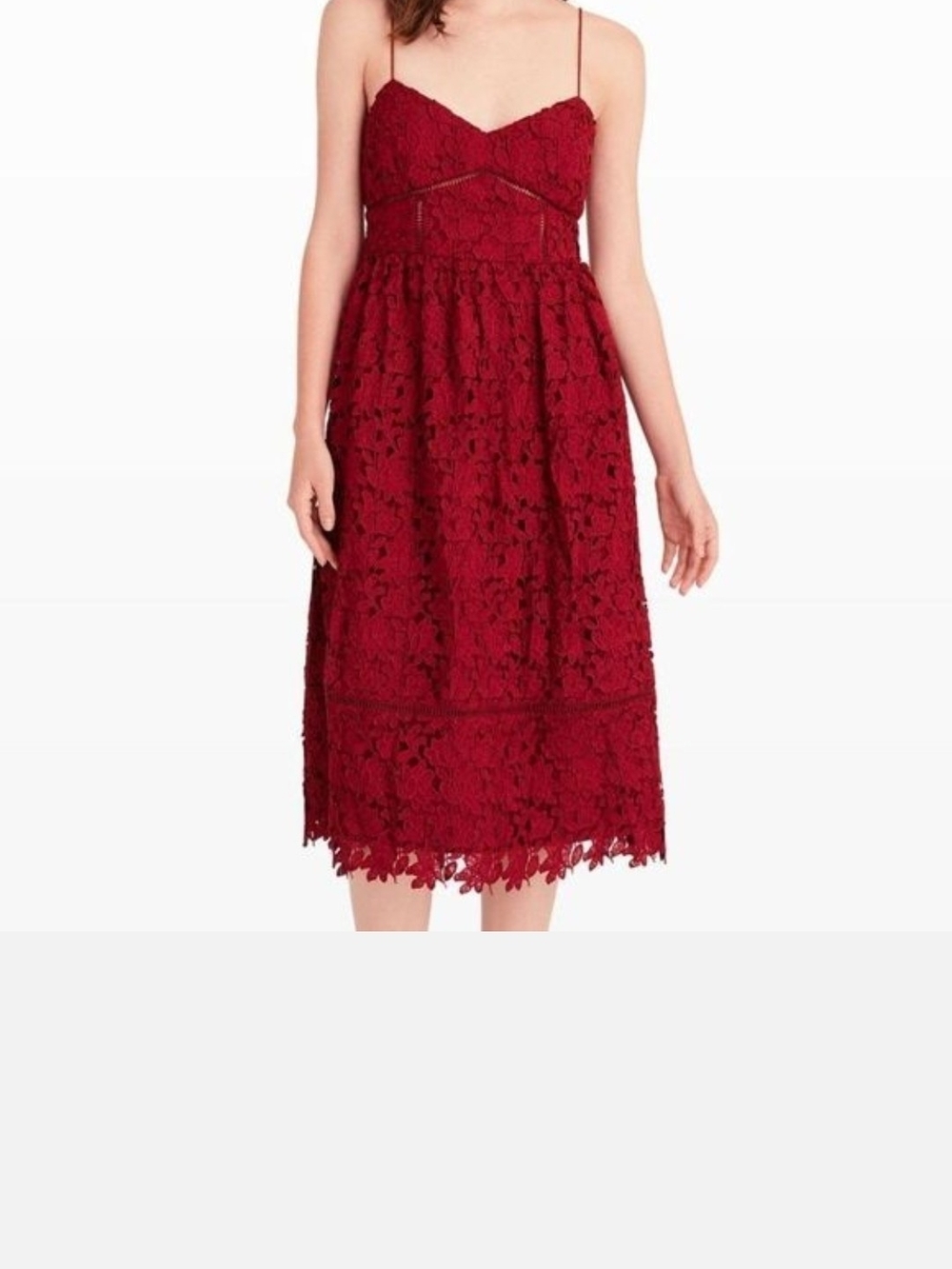 Club Monaco Red Lace Midi Dress with Spaghetti Straps